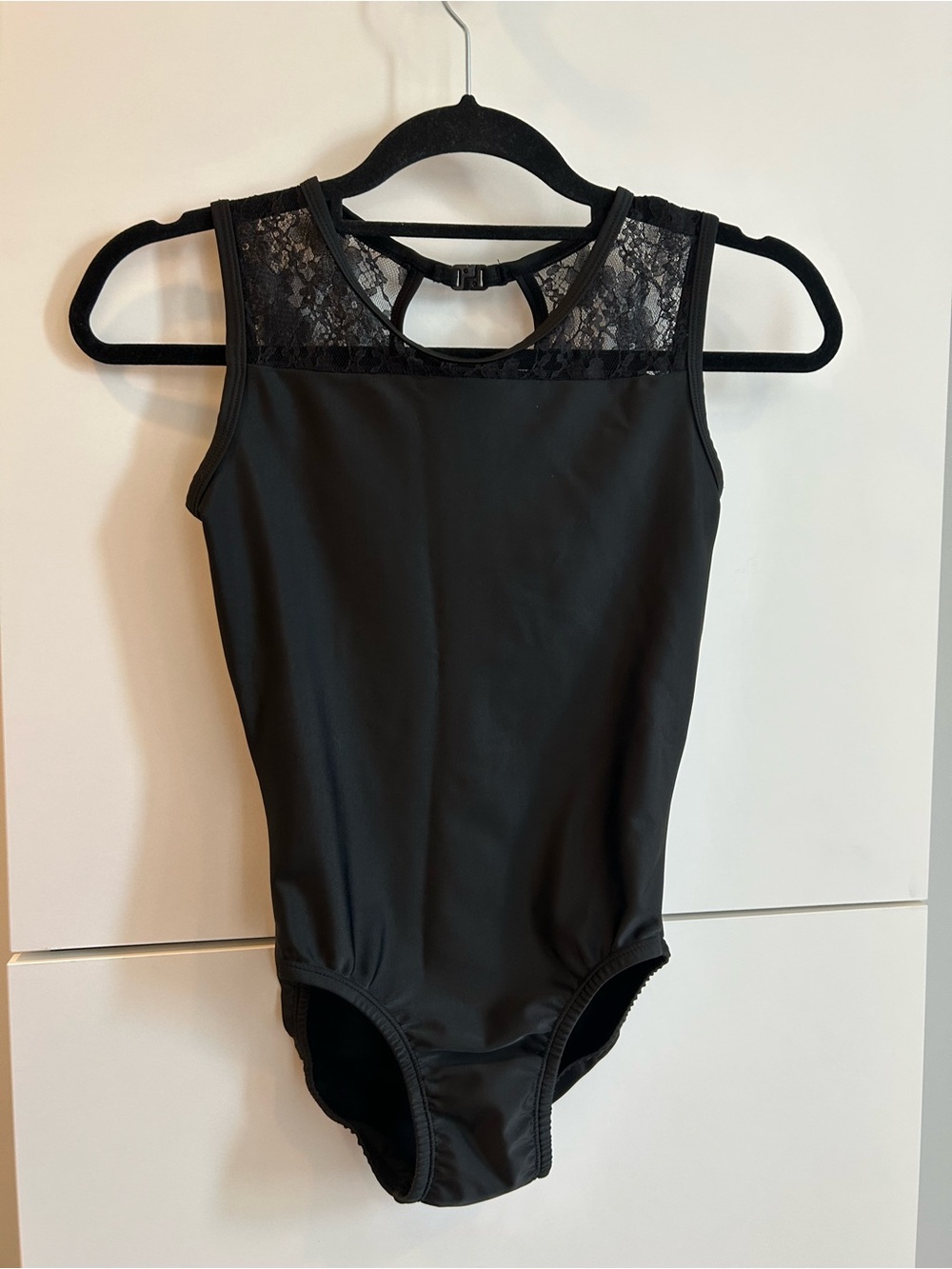ELEFIT Black Lace-Accent Gymnastics or Dance Leotard - Size Adult Small